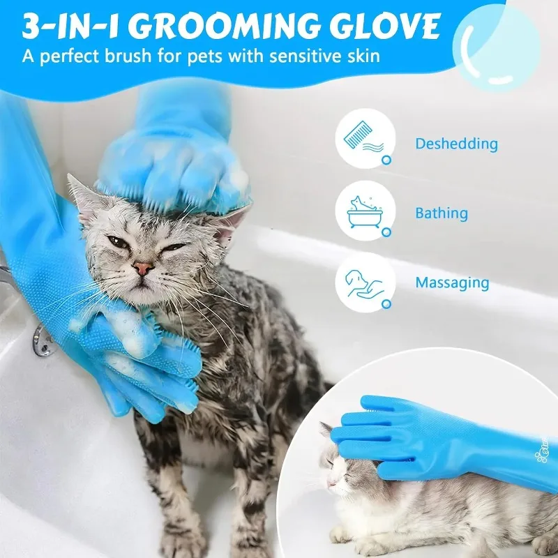 Pet grooming luvas cão gato banho luva de limpeza shampoo purificador limpo macio silicone remoção do cabelo luva mão proteção da pele