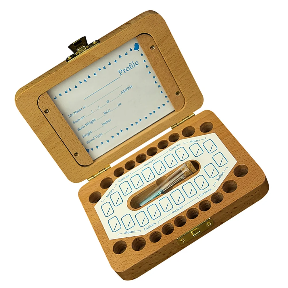 1Set Baby Teeth Organizer Wooden Deciduous Tooth Storage Box for Collecting Baby Teeth Photos Birth Info Deciduous Tooth Holder