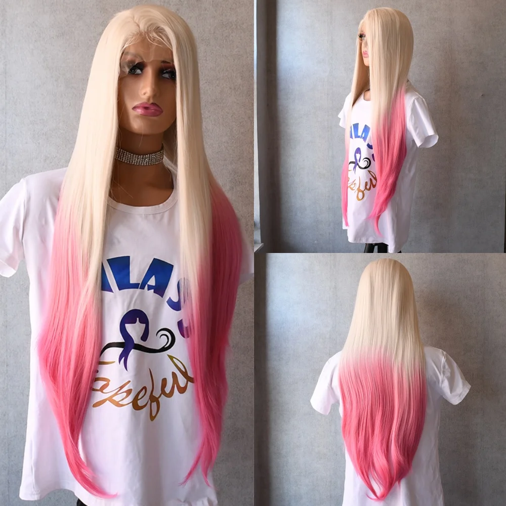 

Розовые прямые парики омбре 13x4 с HD-кружевом, без клея, высококачественные, термостойкие, синтетические, для женщин, для повседневной носки и косплея