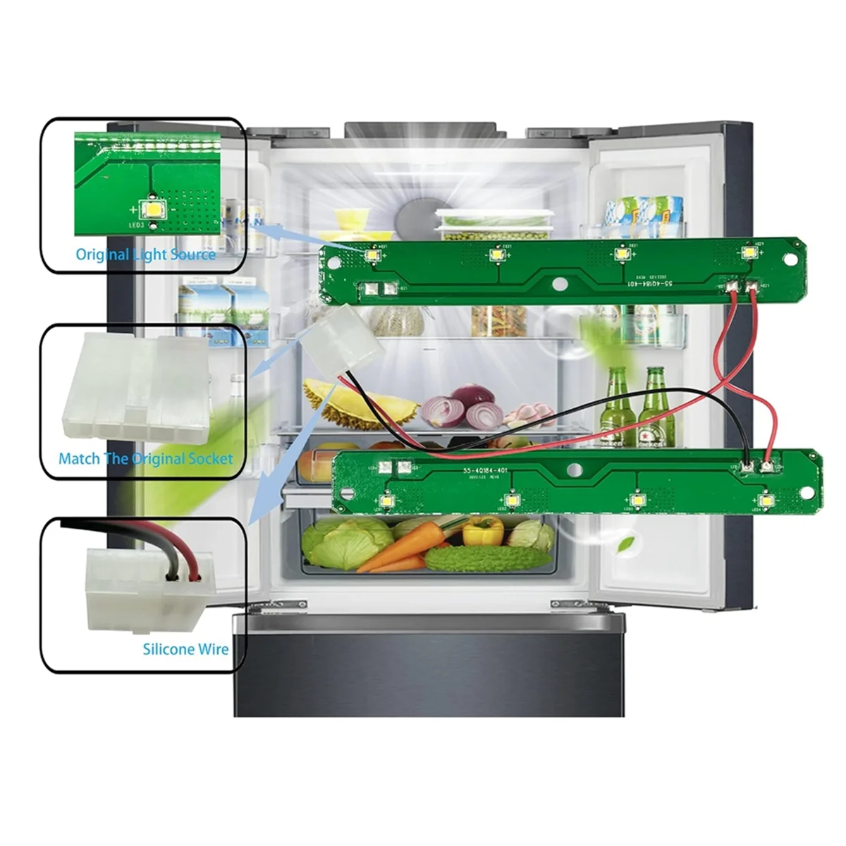 Pannello luminoso a LED per frigorifero da 2 pezzi per W 11043011   PS 12070396 (Solo PCB)Luce LED per frigorifero-T33C