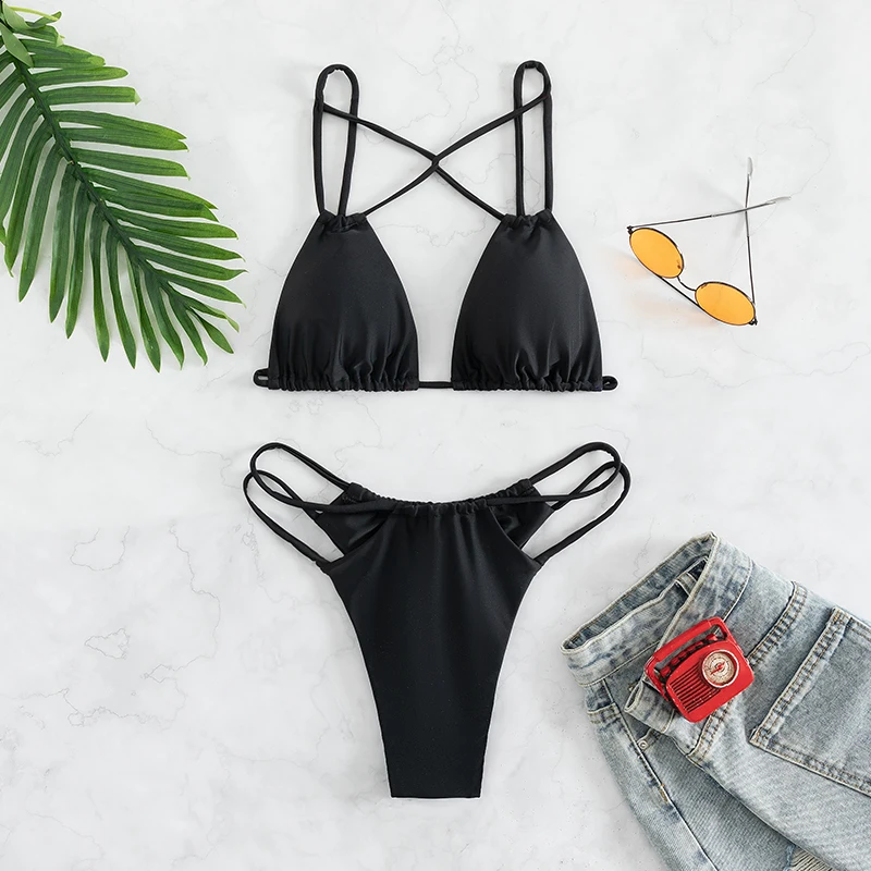 Black Bathing Suit Thong Swimwear Women Bikini Set Swimsuits 2023 Woman Sexy String Micro Bikini Beachwear Bathers Biquinis