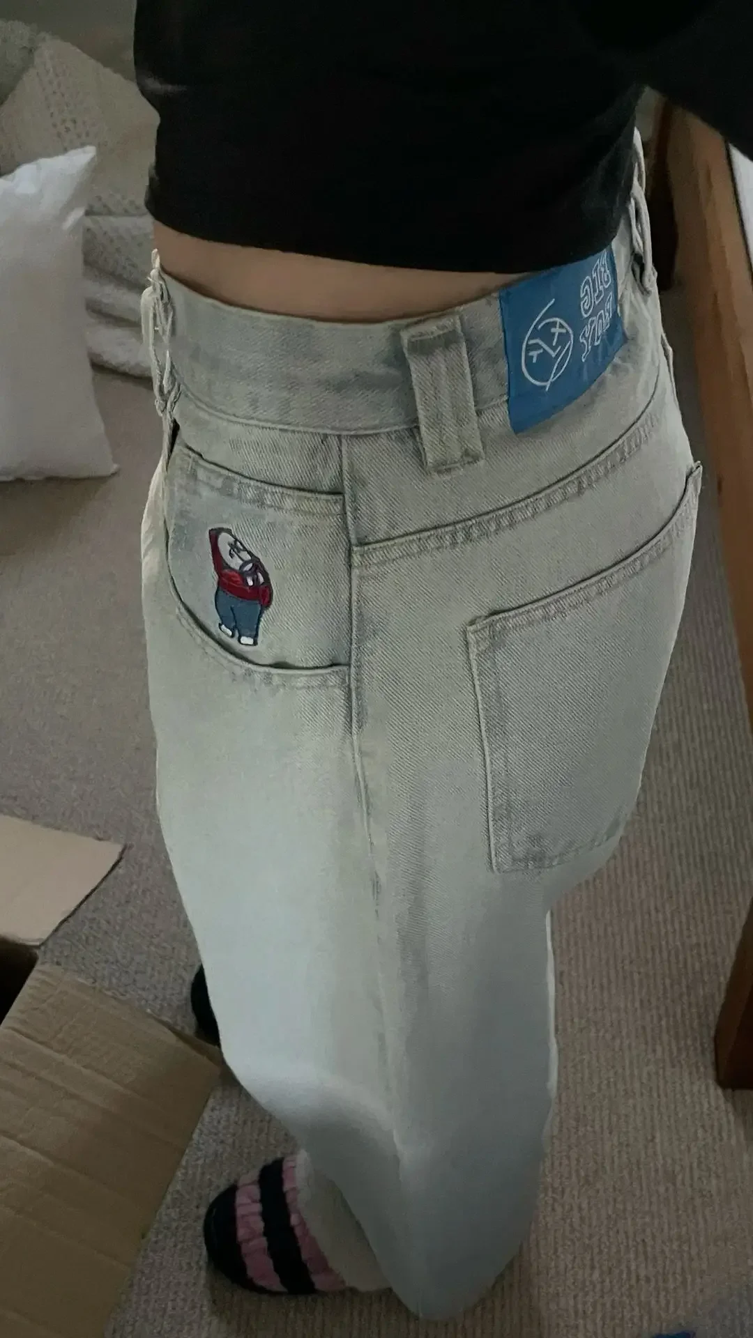 Polar Big Boy Jeans Retro Blue Cartoon Streetwear Embroidery Y2k Pants Baggy Jeans Mens Womens Hip Hop Low Waist Wide Trouser
