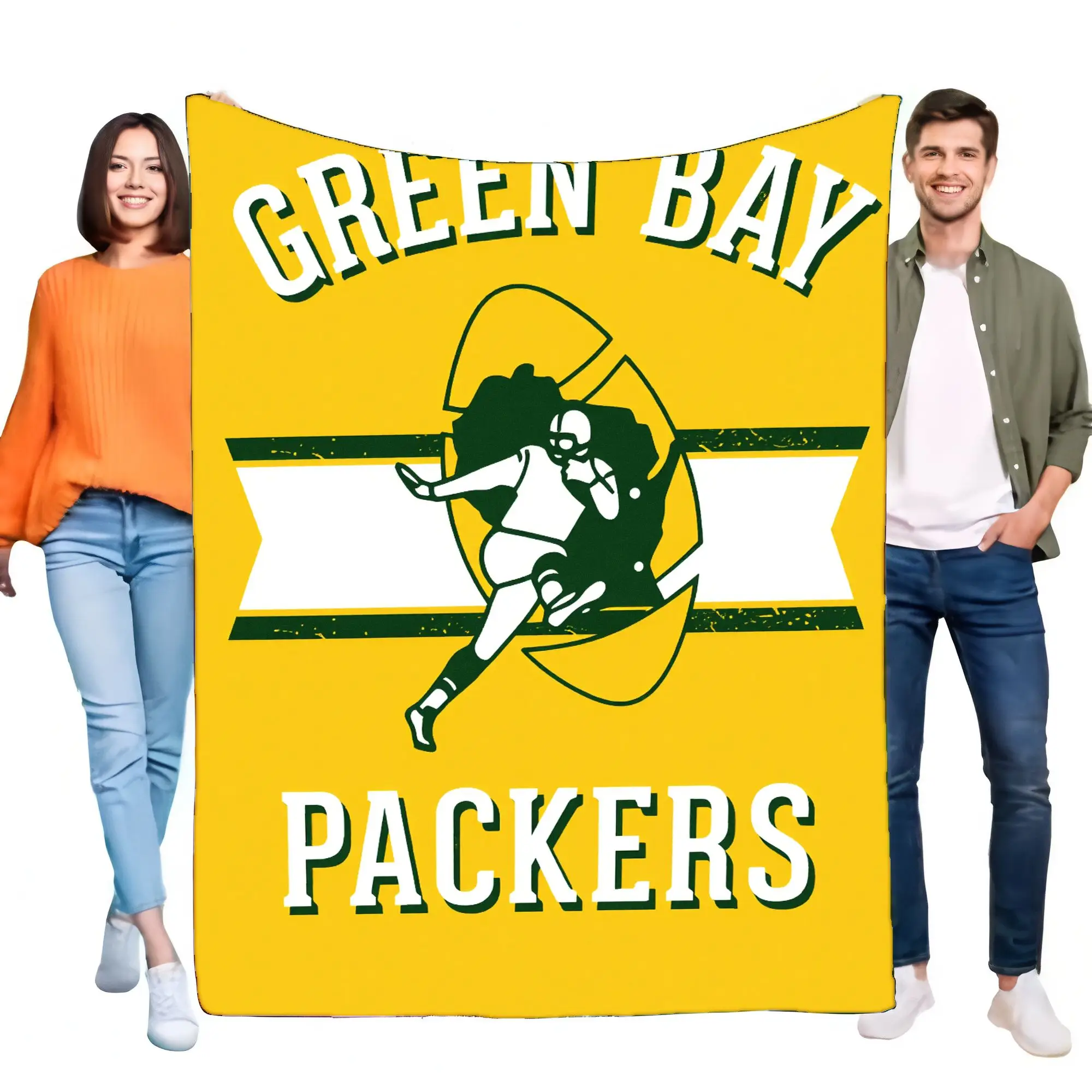 Manta com tema Green Bay Packers, macia e aconchegante, perfeita para fãs, com nome da equipe em negrito e gráfico do jogador, ideal para cama, S