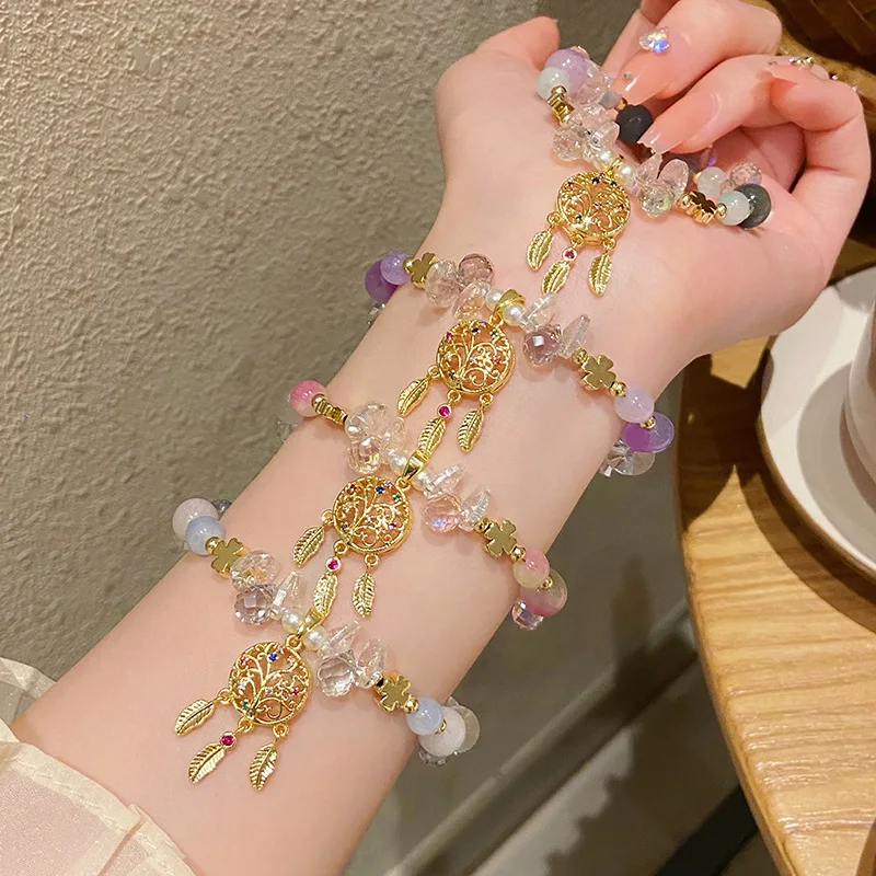 Fairy Soft Girl Sweet Fresh Super Shiny Crystal Adjustable Mori Style Wishing Net Bracelet