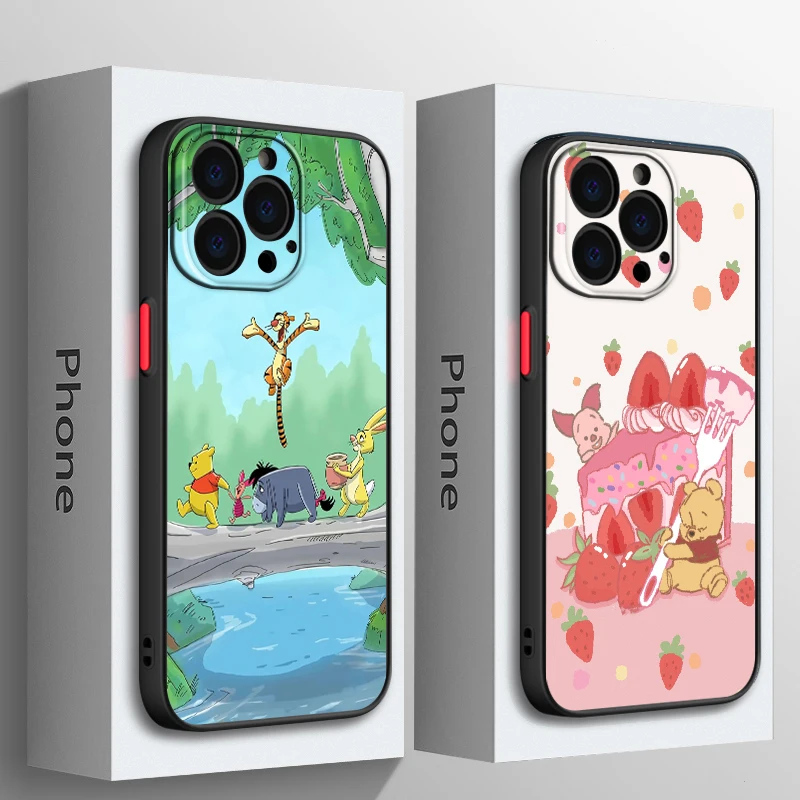 

Disney Winnie Pooh Pink For Apple iPhone 15 14 13 12 11 Mini XS XR X Pro MAX 8 7 6 Plus SE 2020 Frosted Translucent Phone Case