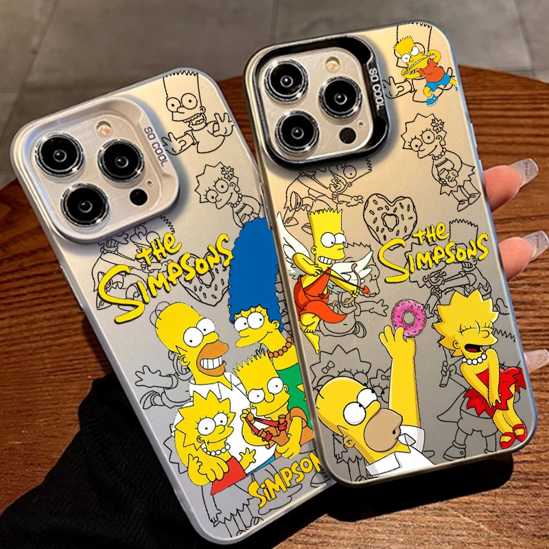 Disney Simpson Art Anime For Apple iPhone 16 15 14 13 12 11 XR XS X Pro Max Plus Colorful Silver Phone Case Soft Cover