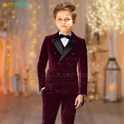 Kid Boys Velvet Suit Sets 3 Pieces Formal Double Breasted Jacket Vests Pants For Wedding Children Birthday Party Custom Clothes