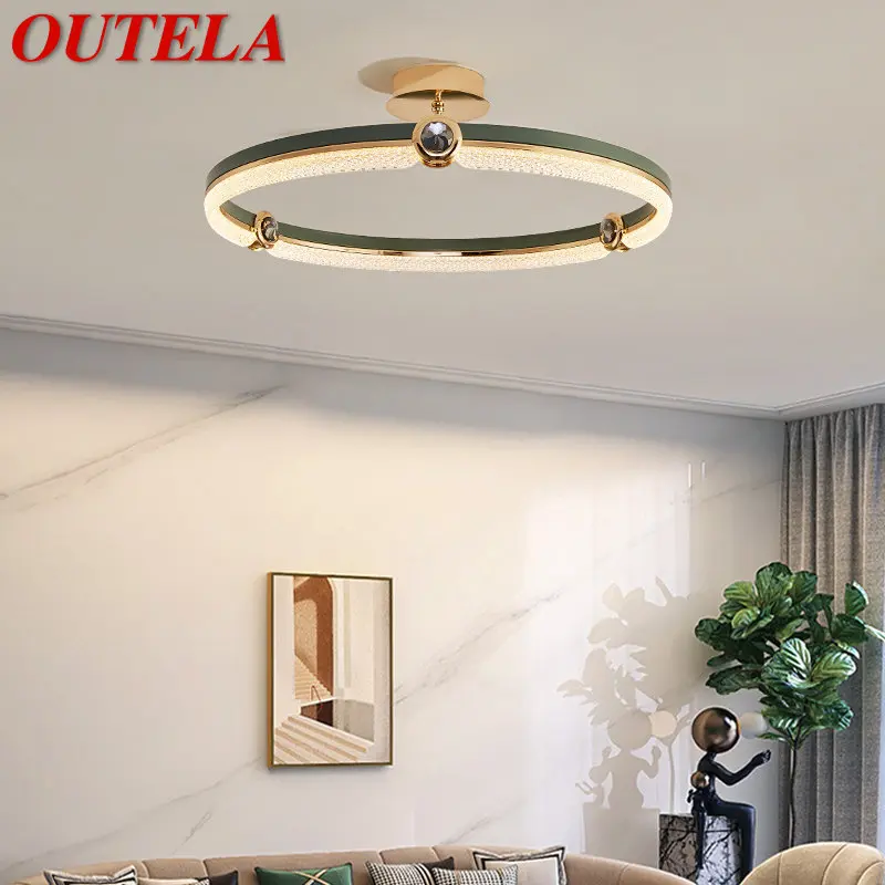 

OUTELA Vintage Crystal Ring Ceiling Lamp Modern Creative Light Luxury LED Fixtures For Home Living Decor