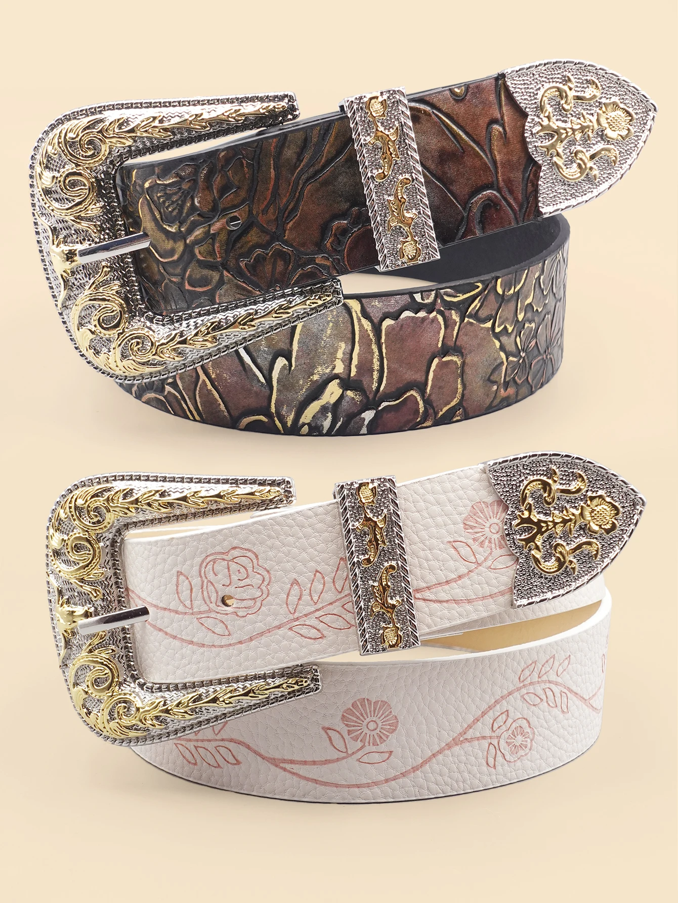 White & Black Smooth Edge Women's Belt - Minimalist Solid Color Waistband with Gold Engraving & Alloy Buckle for Office/Dates