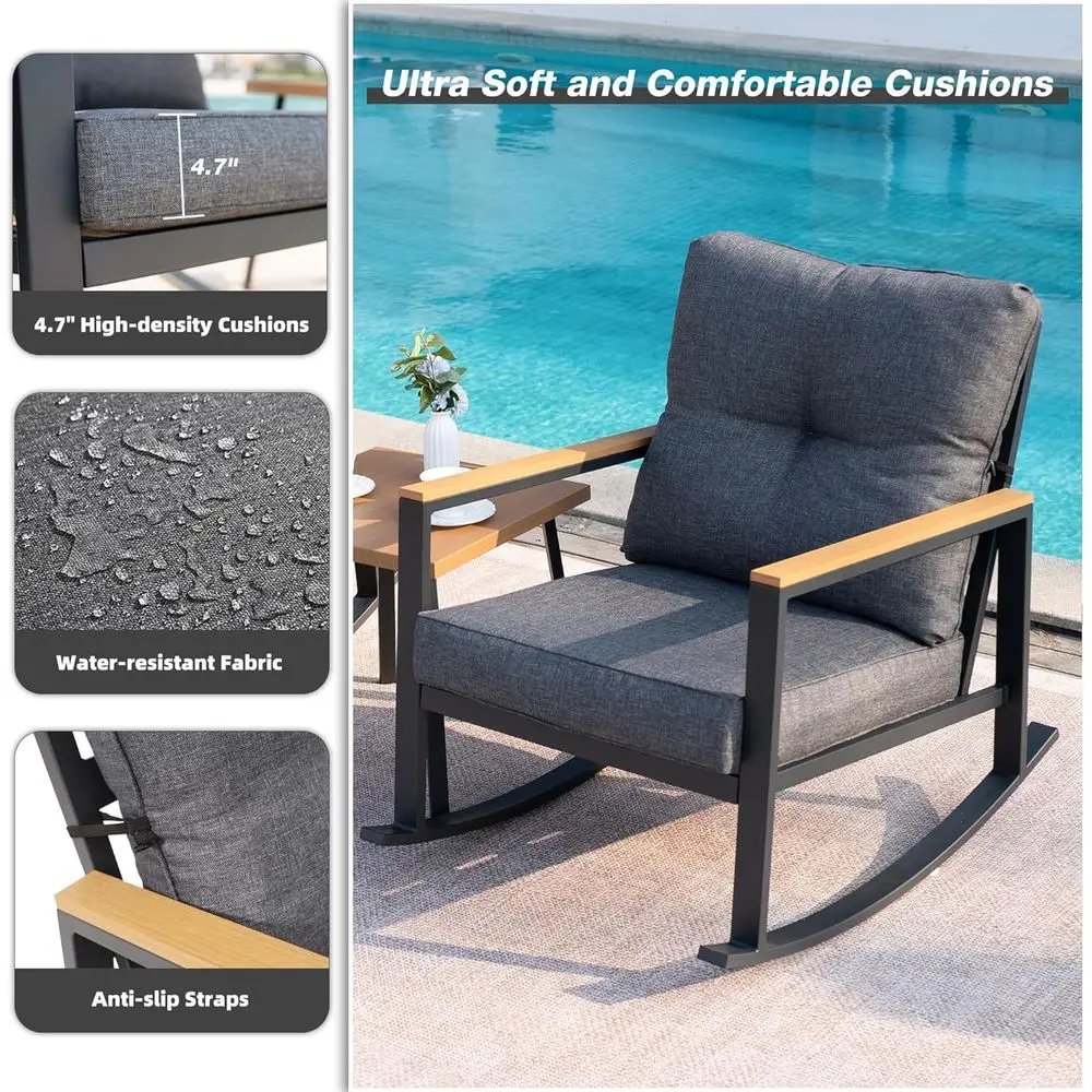 مجموعة بيسترو للفناء الخارجي باللون الرمادي مع وسائد وطاولة قهوة للحديقة والشرفة والفناء الخلفي #4