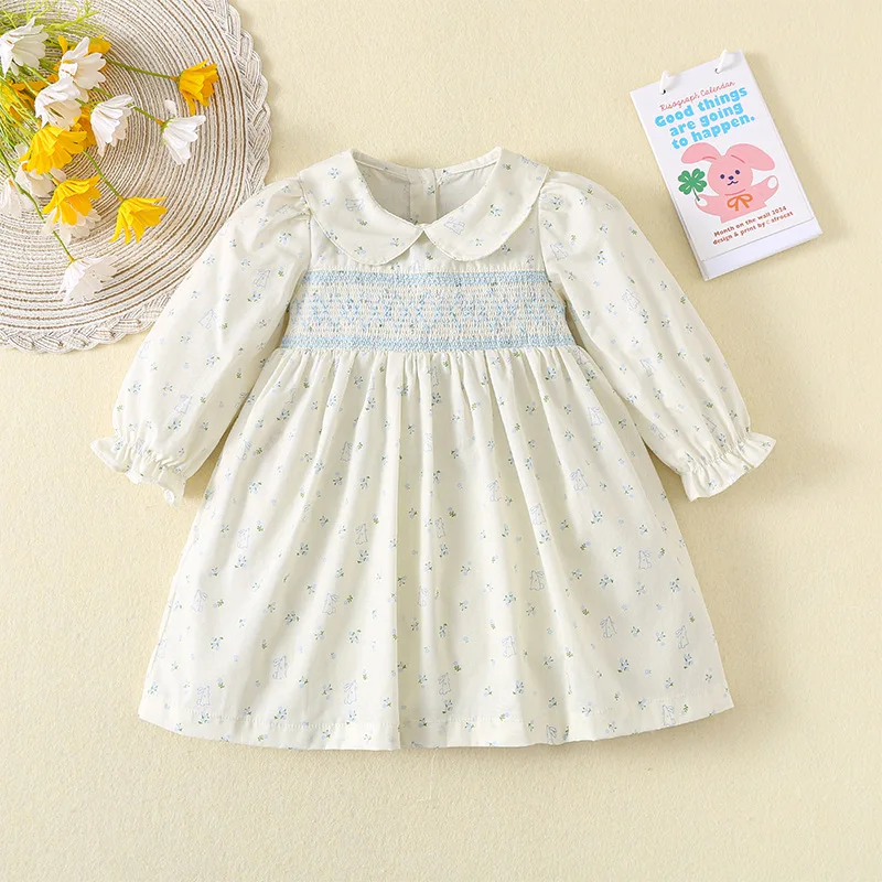 

Girls' Spring and Autumn Dress with Floral Children's Skirt Doll Collar Long Sleeve Princess Fashion Dress