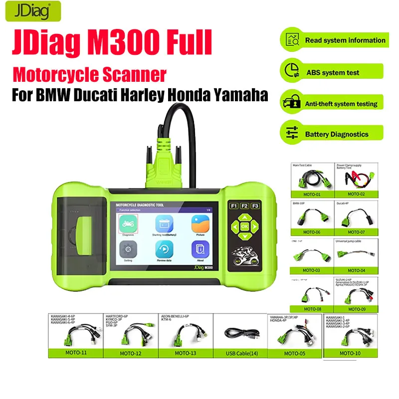 

JDiag M300 Full Motorcycle Diagnostic Scanner Helps the Technician to Diagnose Problems and Make Repairs Faster M100PRO M200 Pro