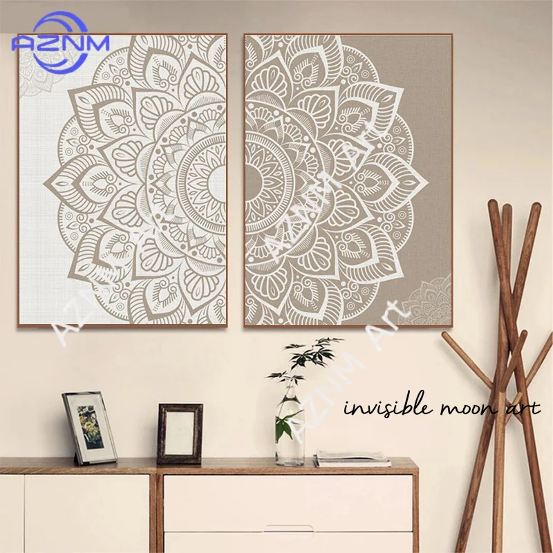 Abstract Mandala Flower Pattern Beige Bohemia Inhale Exhal Z