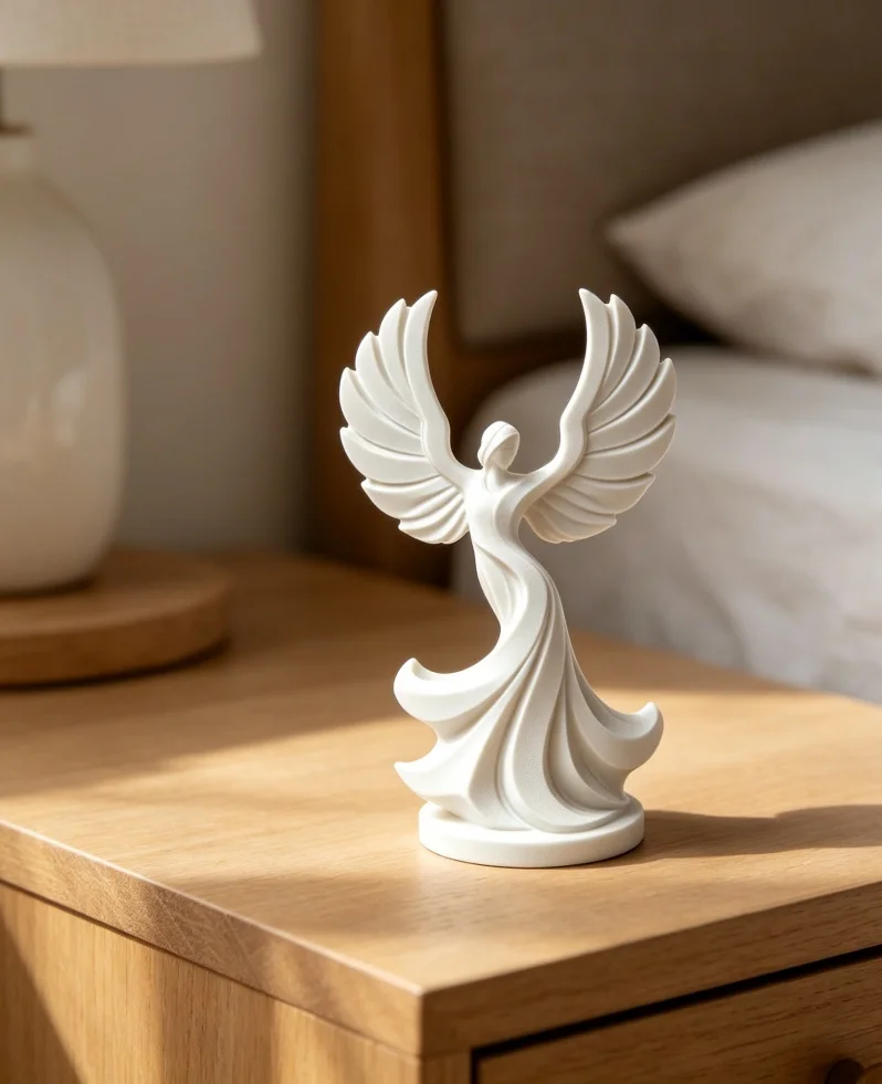 Graceful angel sculpture modern home decoration spiritual ornament 3d printed plastic art piece