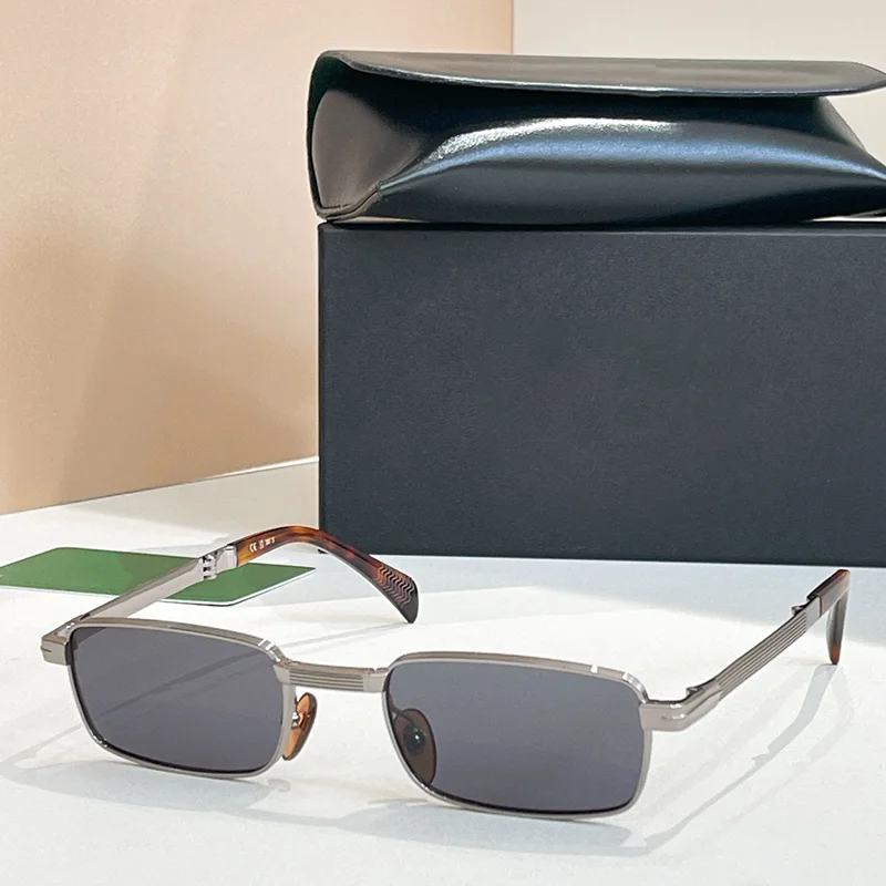 

KIZN INS Fashion Square Metal Grey Folding Sunglasses for Men Designer Brand High Street Alloy Folding Solar Glasses for Male