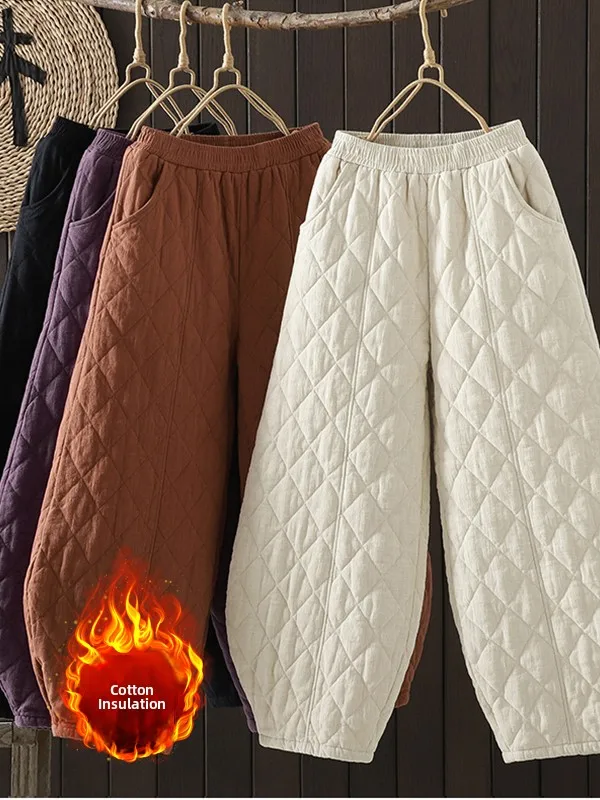 

Ретро-брюки из хлопка и льна с утеплением, с высокой талией, широкими штанинами, фасона «фонарик», женские, больших размеров, повседневные, свободного кроя, осень-зима