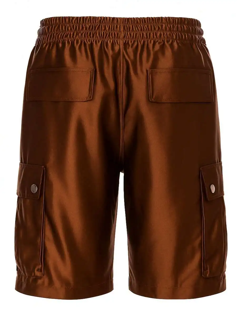 

Men Satin Cargo Shorts Elastic Waist Drawstring Pockets Casual Streetwear Summer