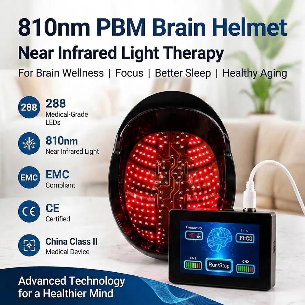 Professional 810nm PBM Helmet 288 LED Near Infrared Photobiomodulation Light Therapy Brain Wellness Device LED Brain Helmet Home
