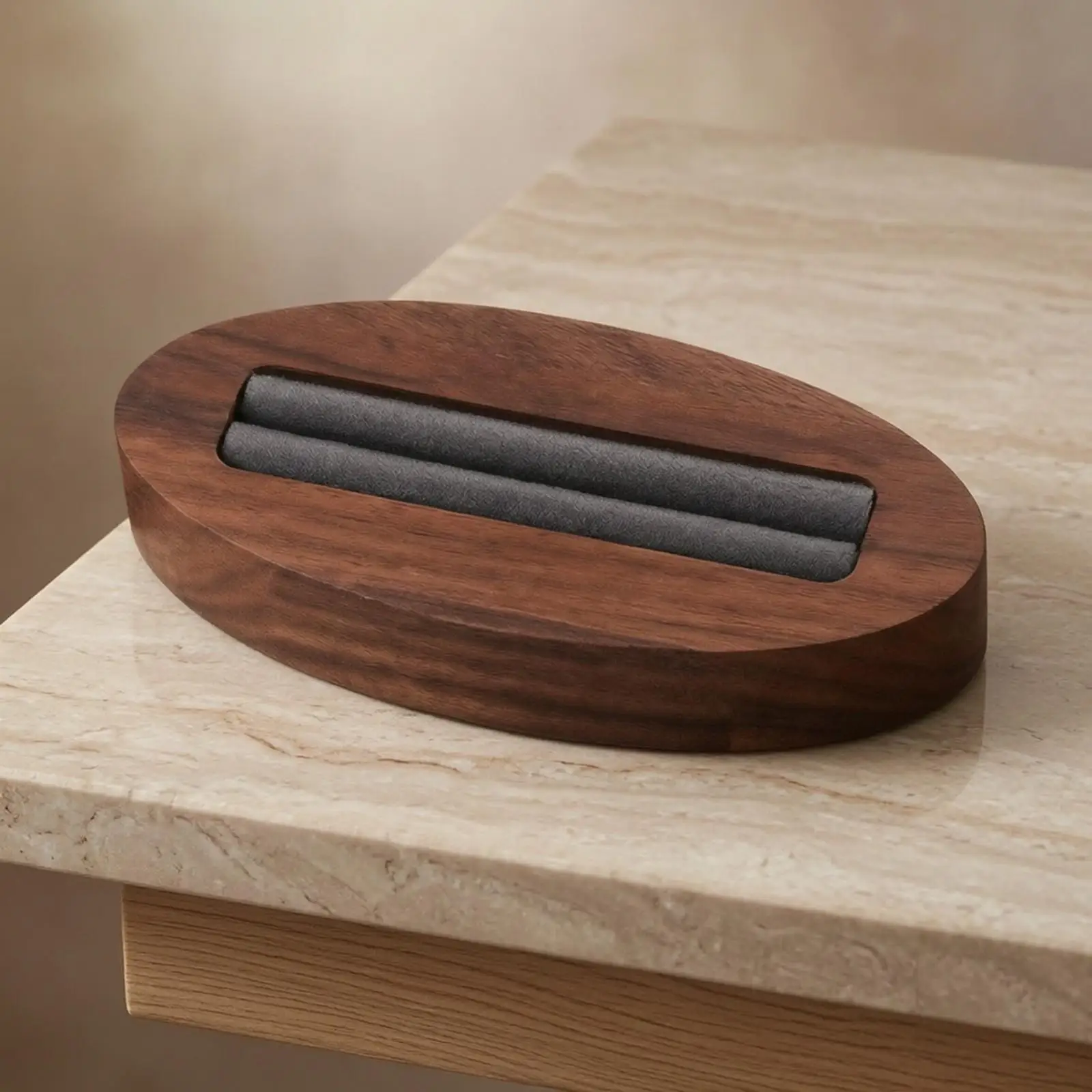 Compact Walnut Ring Tray Display Stand with Soft Velvet Lining for Rings Gems Trinket Organizer