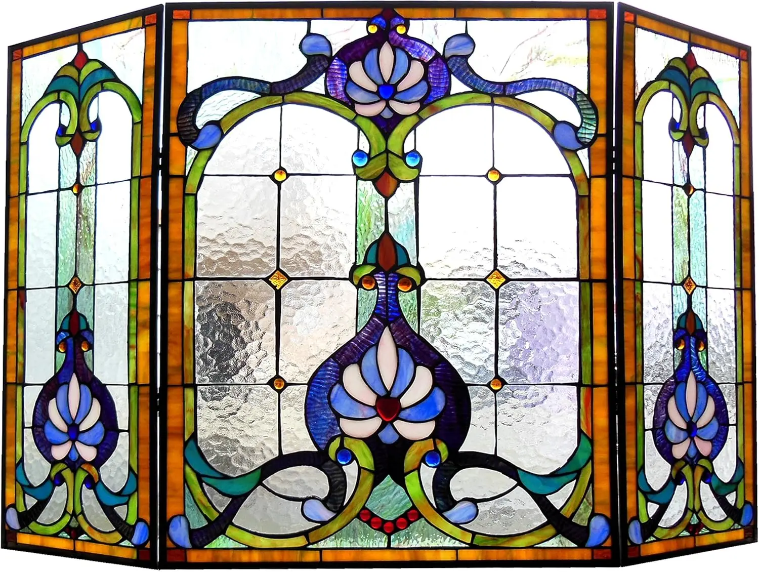 

Tiffany-Glass 3pcs Folding Victorian Fireplace Screen 44" Wide