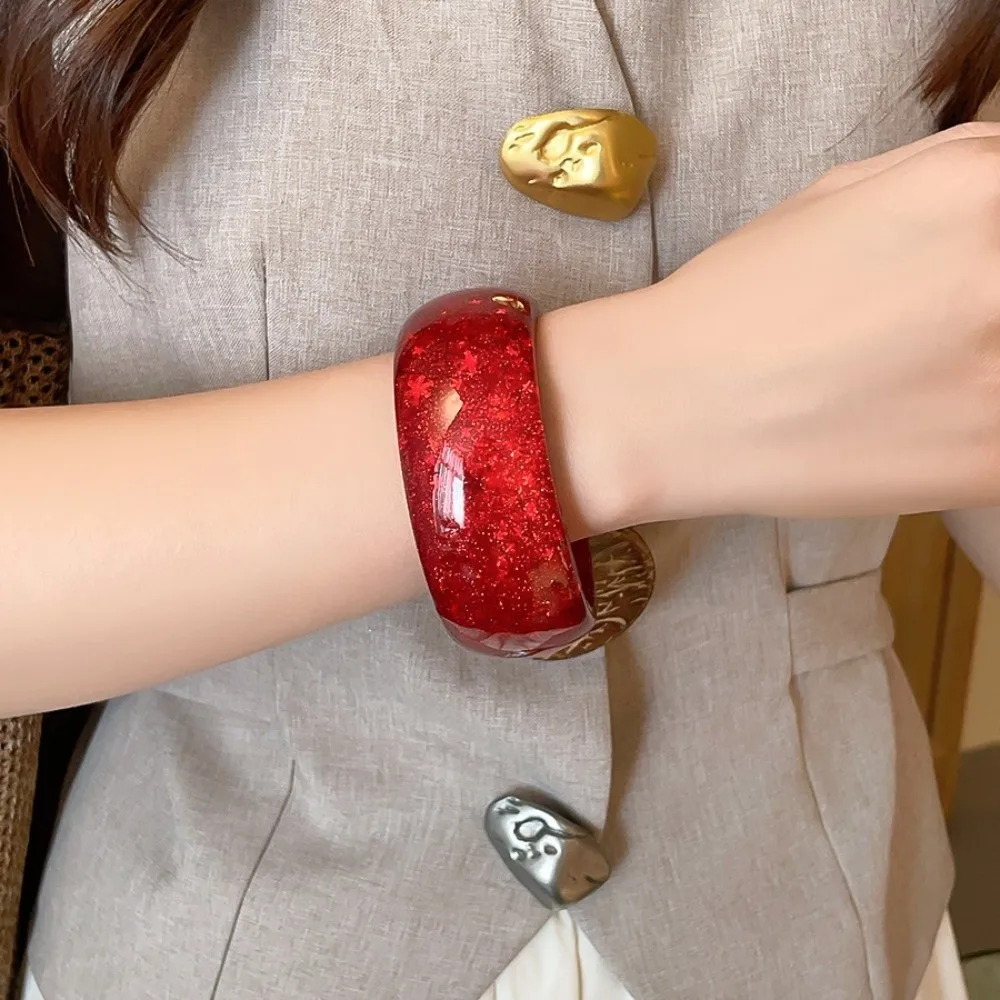 Resin Aurora Dopamine Bangle Circle Geometric Europe American Style Women Wide Bracelet Minority Design Smudging Retro Hand Ring