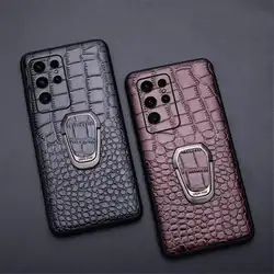 Genuine Cowhide Leather Crocodile Case For Samsung Galaxy S10 20 21 22 23 24 S25 Ultra Z Flip3 4 5 6 Ring Bracket Cover