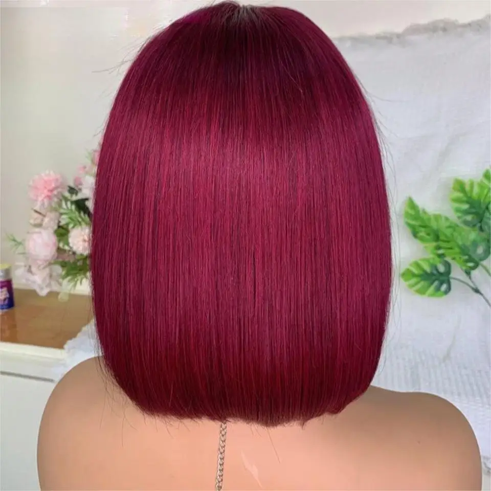 99J Burgundy Colored Hightlight Lace Frontal Wig Short Bob Human Hair Lace Front Wig Straight Brazilian Remy Human Hair Wigs