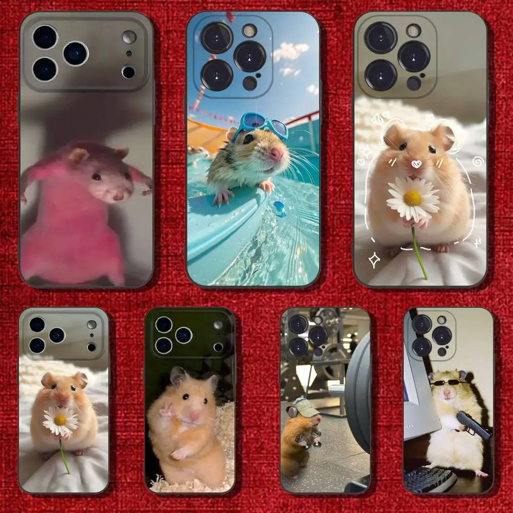 

Cute Animal Hamster Phone Case For iPhone 6,17,16,15,14,13,12,11 Plus,Pro Max,XS,X,XR,SE,Mini,8,7,Soft Silicone Black Cover
