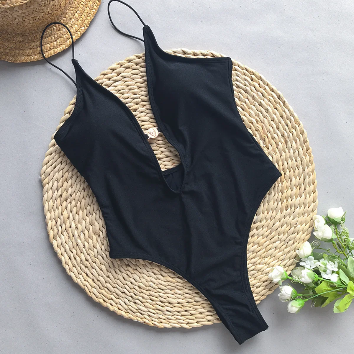 Women's Halter Neck One Piece Swimsuit Backless Monokini Bodysuit Sexy Solid Color with Hollow out biquini 2025 Bathing Suit