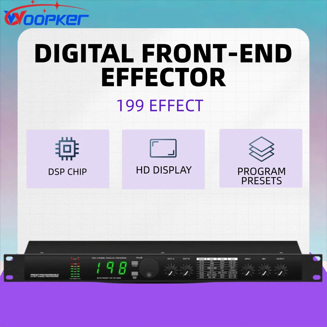 

WOOPKER Профессиональный цифровой аудиопроцессор DSP 199 с предустановленным микрофоном с несколькими эффектами и шумоподавлением для KTV Live Performance