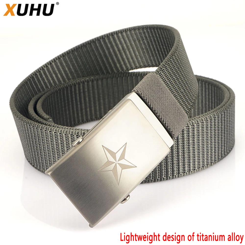 XUHU Titanium alloy Automatic Buckle Canvas Men Thick Nylon Jeans Pants Belt Casual Outdoor Multifunctional Tactical Male Belts