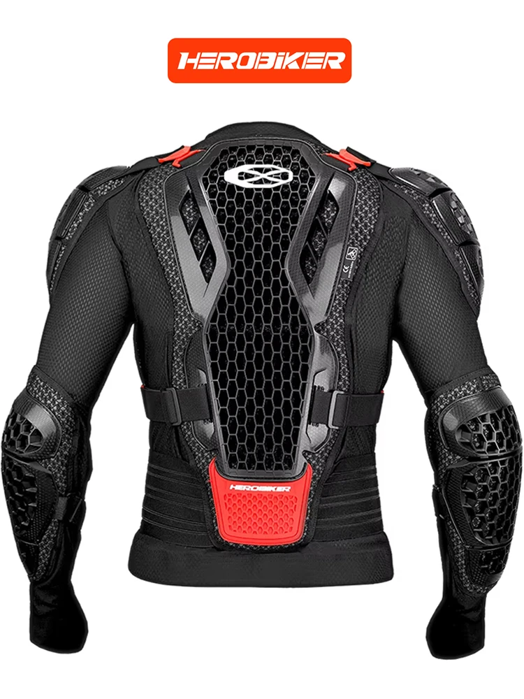 Offroad-Motorradrüstung mit Sturzschutz für Brust und Rücken, atmungsaktive und verschleißfeste Motorradjacke und -hose.