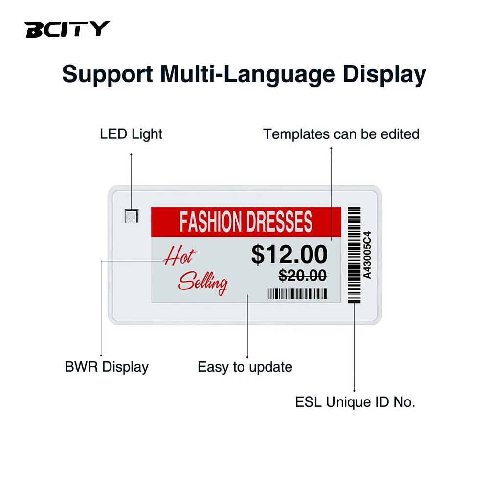 Etichetta per scaffale in carta elettronica per vendita al dettaglio intelligente con sistema Bluetooth ESL, per negozio e ospedale, l'aggiornamento del prezzo con un clic consente di risparmiare tempo e costi