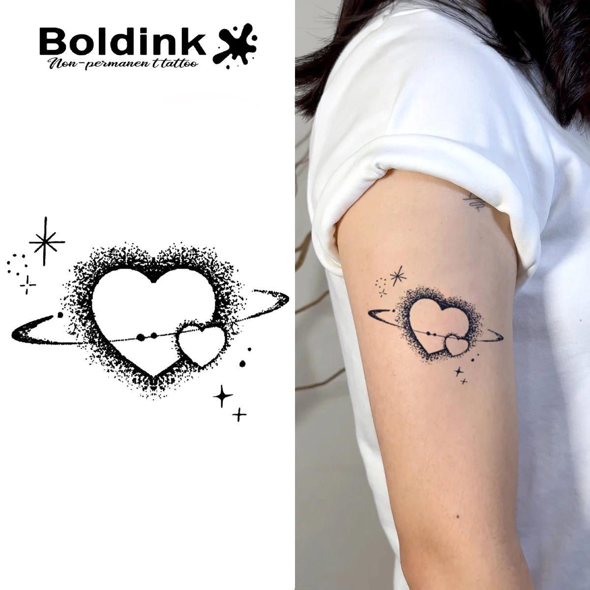 

Boldink Cosmic Heart Temporary Tattoo,Lasts To 15 Days New Technology Magic Waterproof Semi Permanent Sticker.