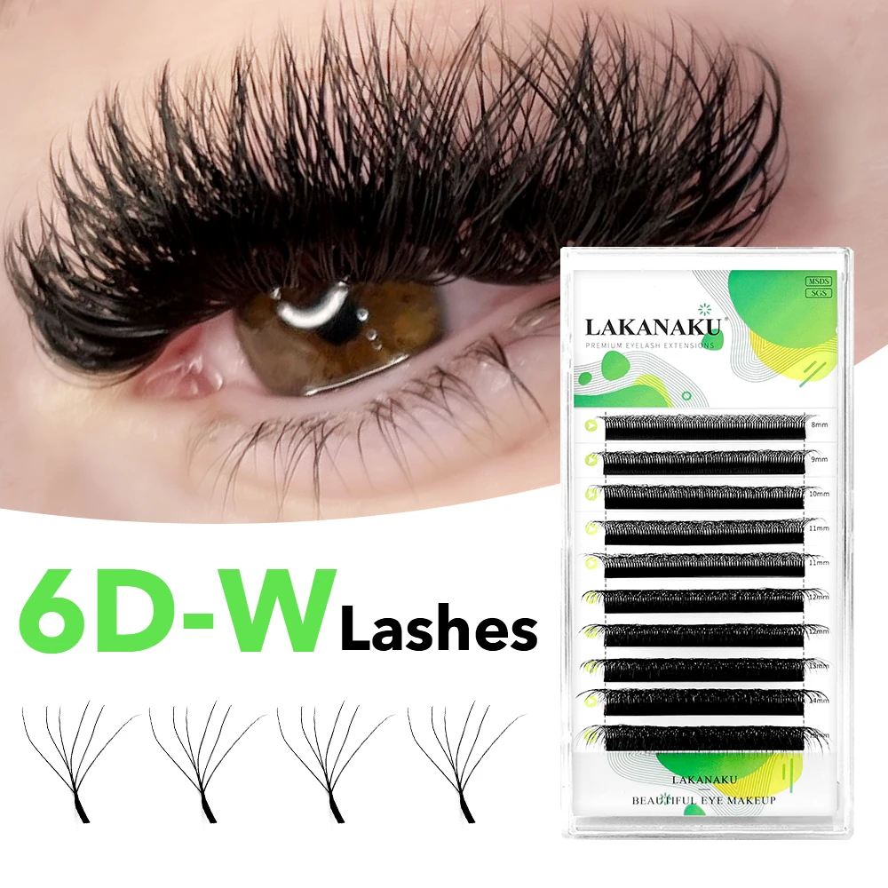 

LAKANAKU 6D W Shape Cilios Premade Fans Automatic Flowering Eyelashes Extensions 6D W Volume Lashes Natural Soft Light Cilia