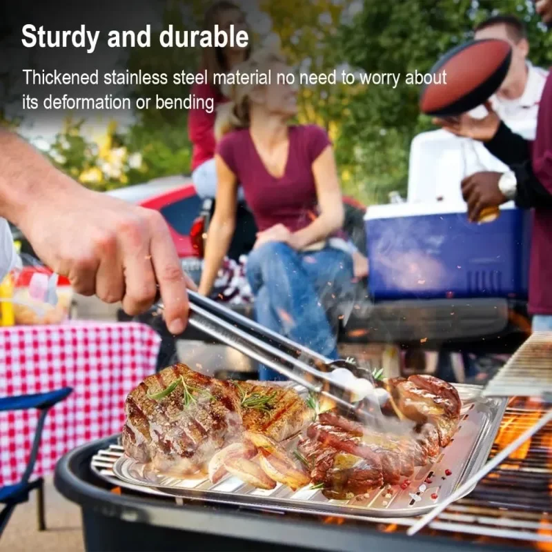 1pc Square Perforated Barbecue Plate Basket Tool Stainless Steel Grill Pan Tray Plate Grilling Household Baking Outdoor Barbecue