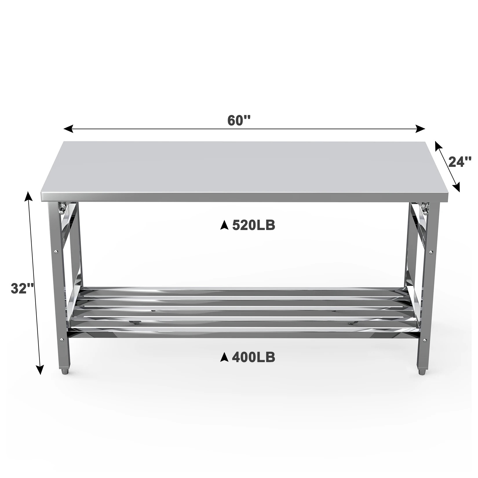 60 x 24 Inch Stainless Steel Prep Table,Commercial Worktables & Workstations with Adjustable Undershelf for Restaurant Kitchen