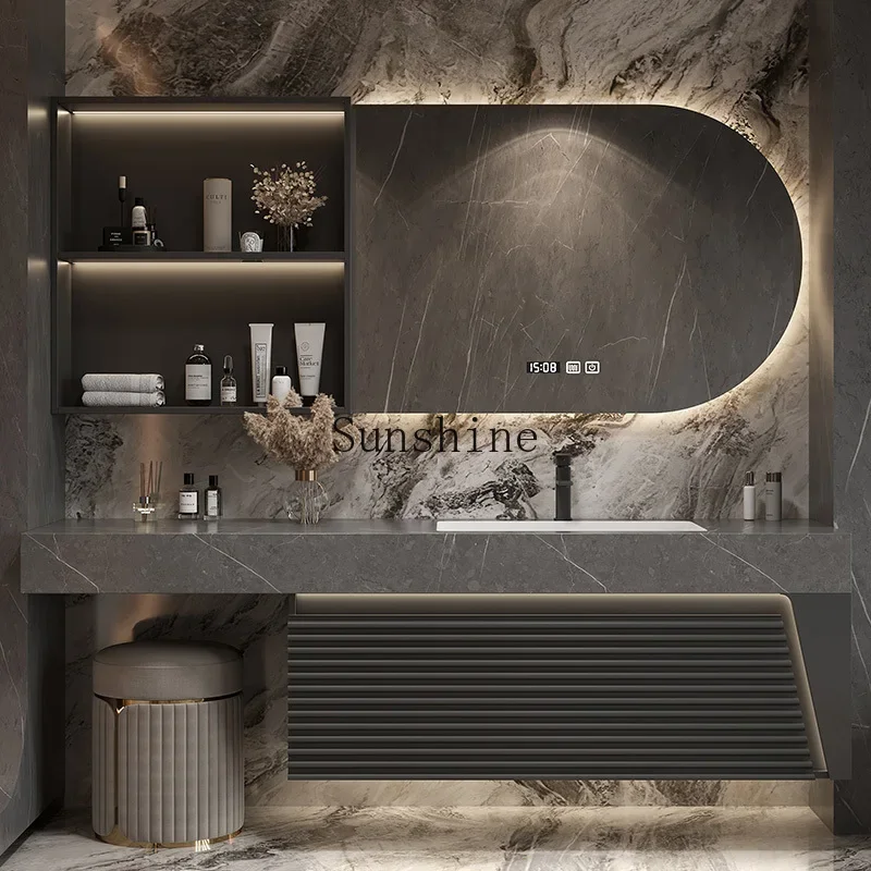 Oak bathroom cabinet combination Bulgari slate seamless vanity integrated bathroom       FT