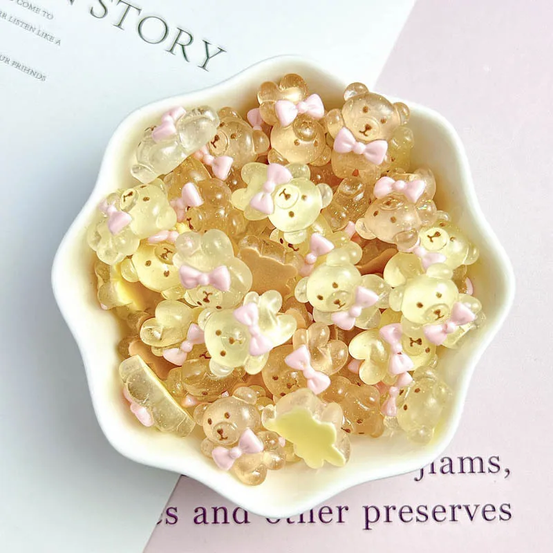 Ours de Ballet en résine 3D Kawaii, 30 pièces, breloques pour ongles, nœud Transparent, ours en peluche, accessoires de décoration pour Nail Art, artisanat de manucure à faire soi-même