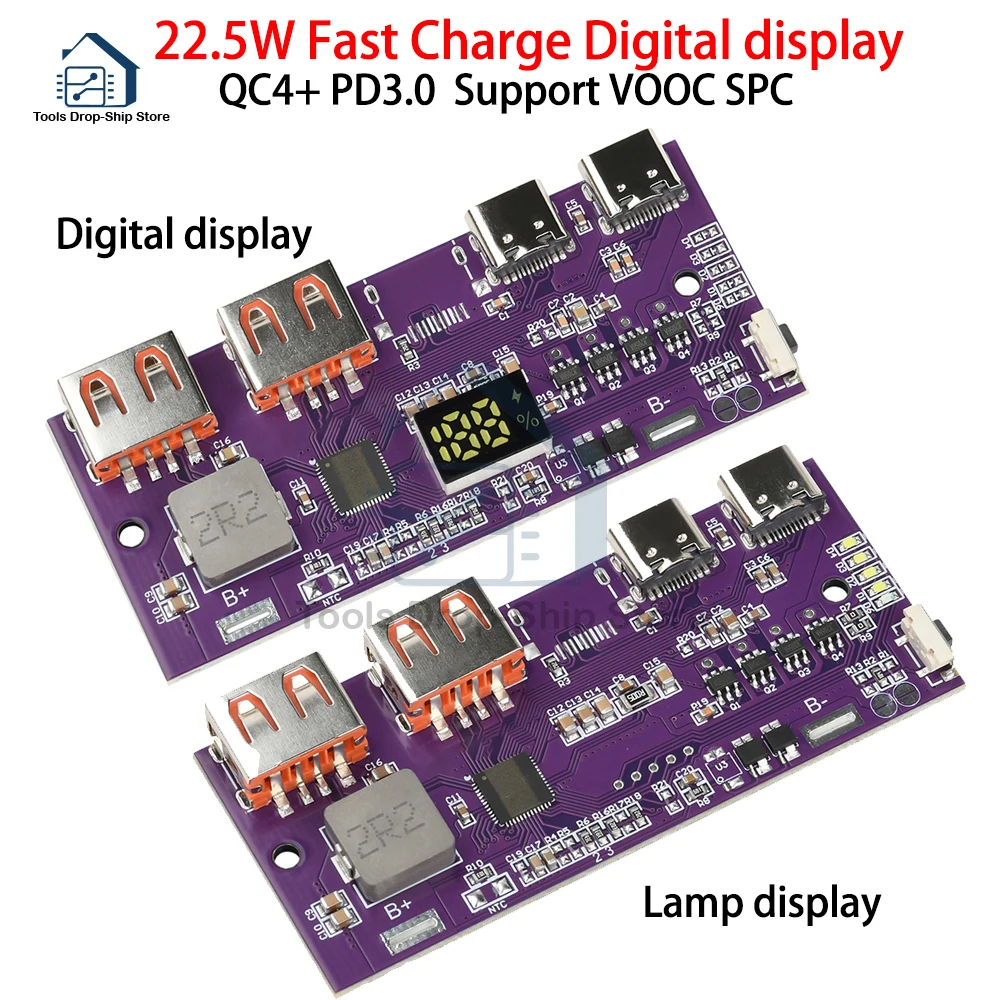 22.5W  QC4.0 PD3.0 Fast Charging USB Mobile Power Bank Mobile Power Module 3.7V Lithium Ternary Circuit Protection VOOC SPC
