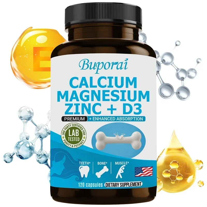 Calcium Magnesium Zinc Vitamin D3 Supplement - Bones Teeth Muscles Nerves Metabolism Protein Synthesis Immune System