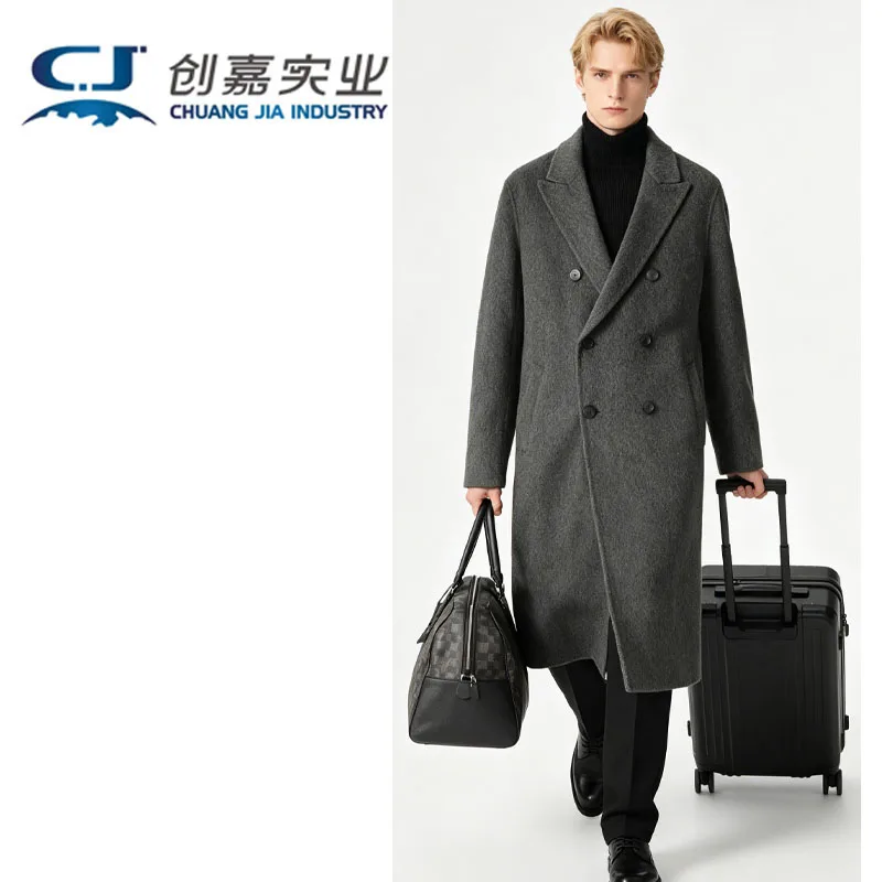 

Double-sided Wool Men's Coat Black Long Style Classic Outerwear Elegant and Refined for Business Casual Wear Suitable for Winter