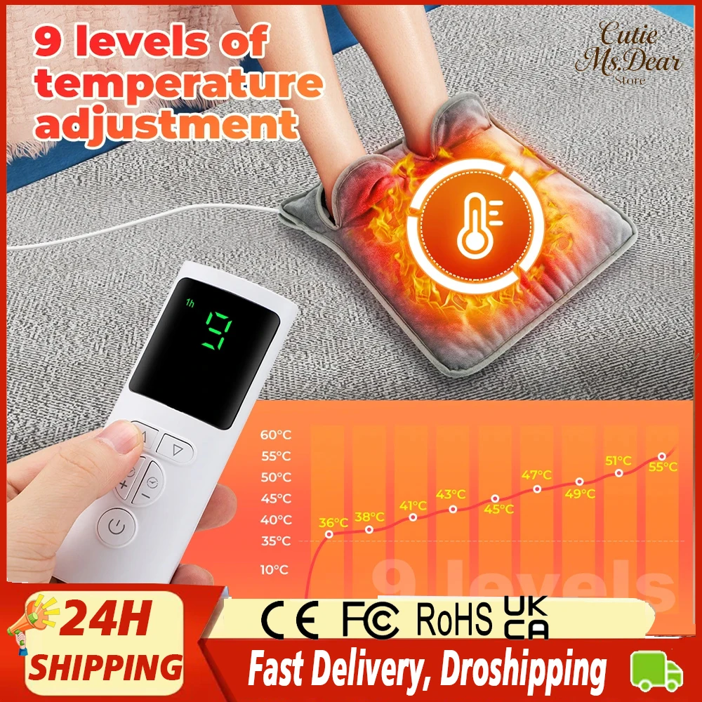 

9-уровневая зимняя грелка для ног, быстрая регулировка температуры, нагрев, пульт дистанционного управления, 4-уровневый таймер, домашний офис, спальня, зимнее отопление