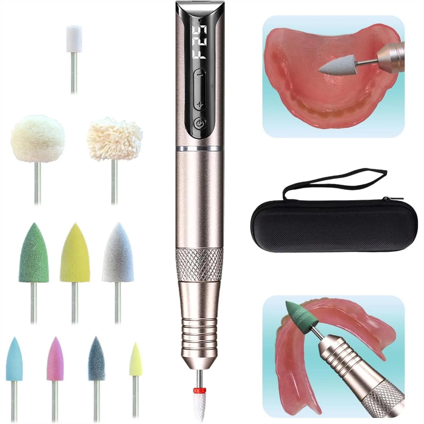 

Cordless Mini Polisher Kit for Edge Trimming, Cracks Repair, Surface Finishing, 11 Heads & Travel Case