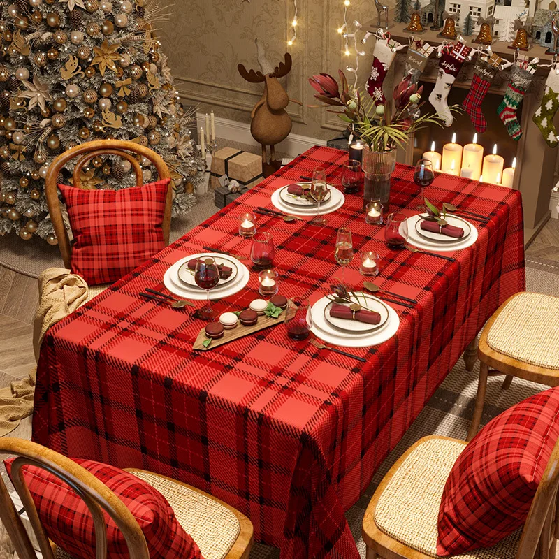 New Year's Atmosphere, Tablecloth, Rectangular Chenille, Red Tablecloth, Waterproof Tablecloth, Green Plaid Coffee Table