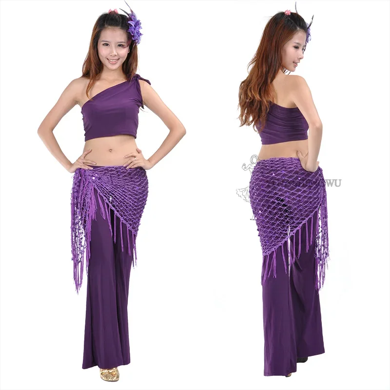 Buikdans Hippe Sjaal Dansaccessoires Rekbare Lange Kwast Driehoek Riem Hand Gehaakte Buikdansen Hippe Sjaal Pailletten 12 Kleuren