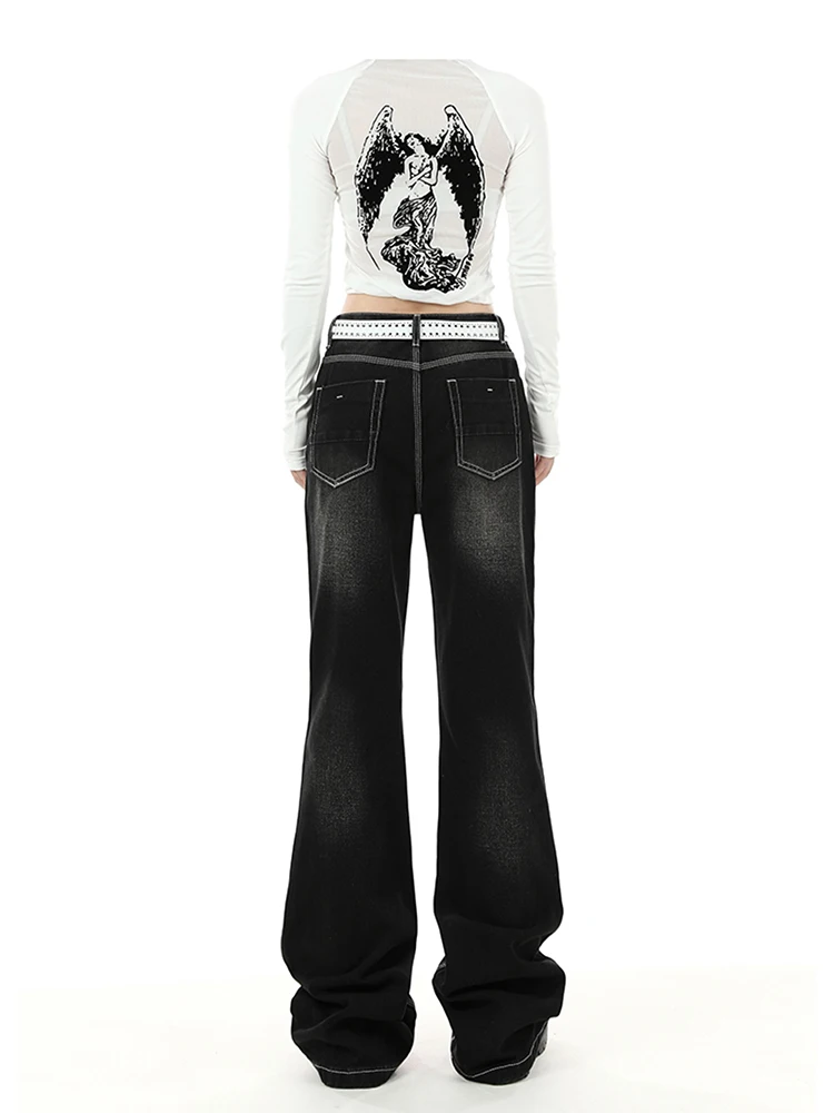 冬のレディースブーツカットジーンズ、ヴィンテージフレアパンツ、ローライズベルボトム、Y2Kカウボーイ、ブラックデニム、原宿スキニージーンズ、高品質