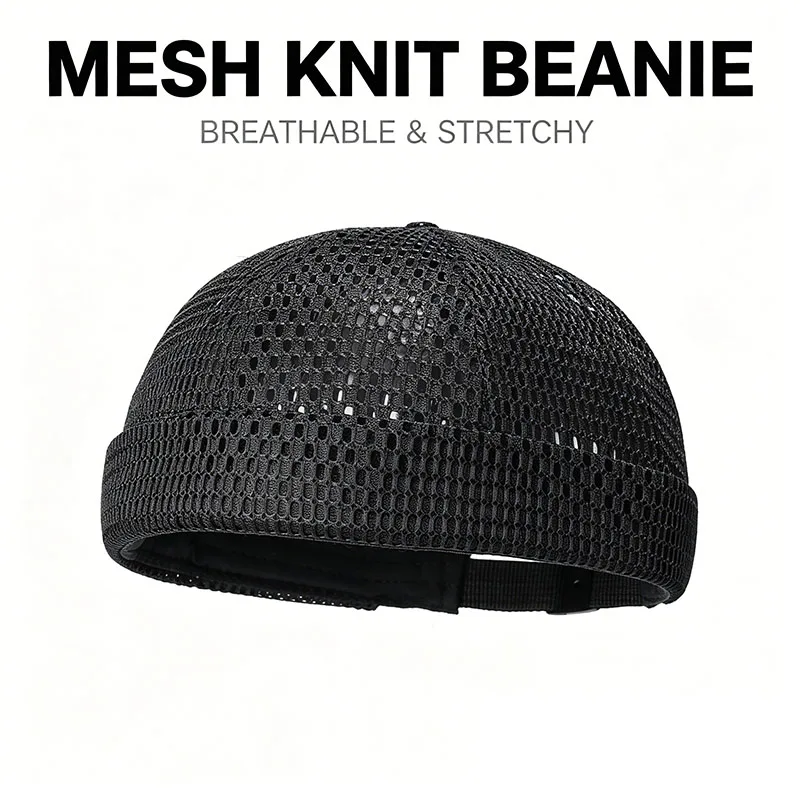 Lightweight Mesh Docker Cap Men Women Brimless Melon Hat Adjustable Streetwear Casual Skullcap