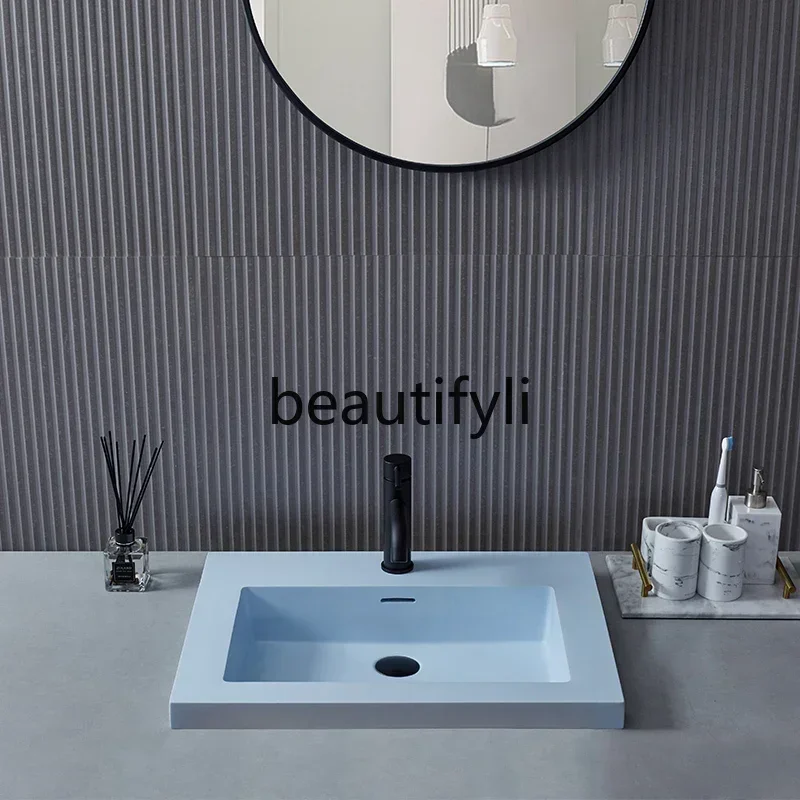 Hot sales  Morandi sea blue semi-embedded face wash hand basin thin edge personalized basin