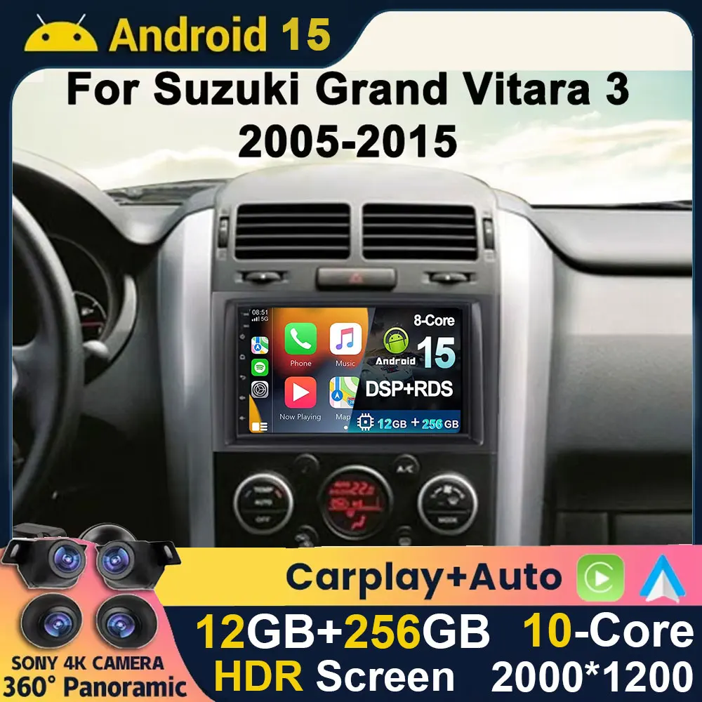 

7-дюймовый автомобильный радиоприемник Android 15 для Suzuki Grand Vitara 3 2005-2010 2011-2015, автомобильный мультимедийный плеер, GPS Carplay, головное устройство WIFI RDS